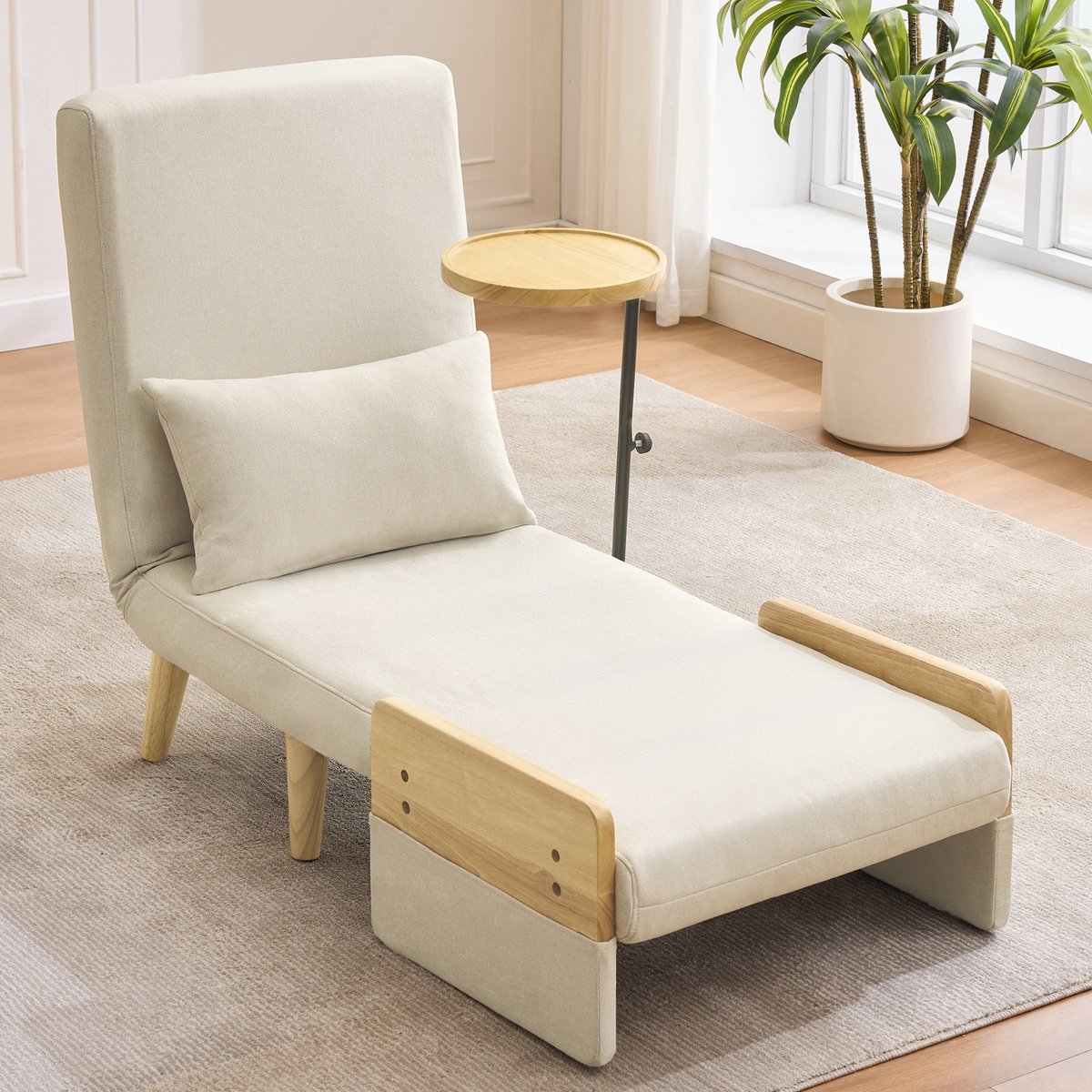 1-zits slaapbank - 74,5 x 66 x 88 cm - linnenlook bekleding - met slaapfunctie - met verstelbare rugleuning - inclusief kussens - met metalen frame