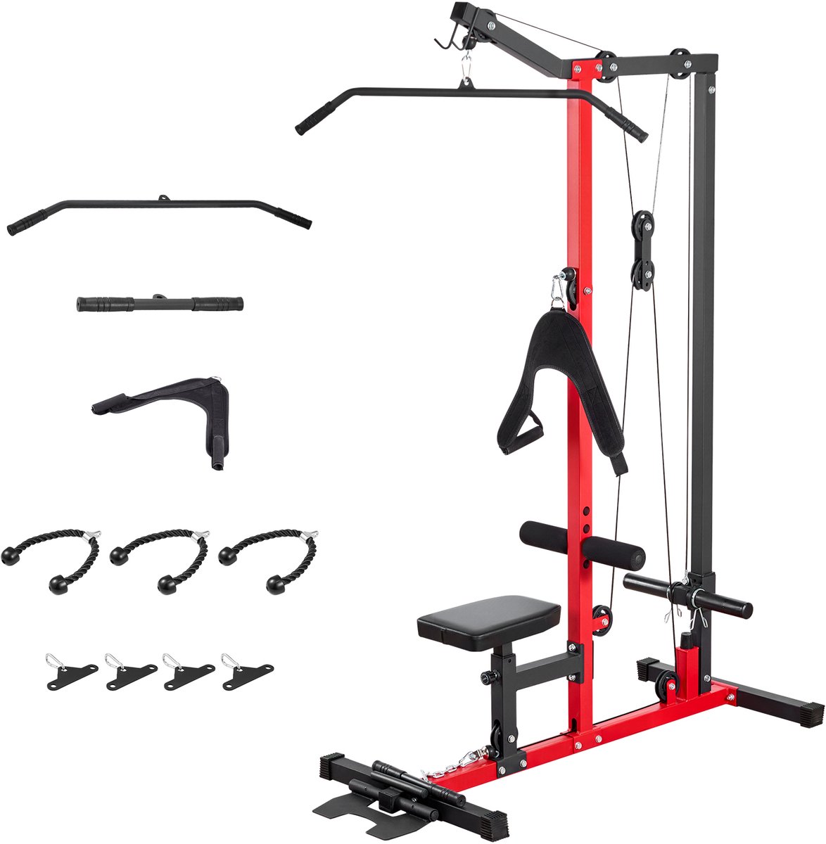 3-In-1 Lat Pulldown Station, Fitness Toren met Lat Pulldown Bar & Kabelsysteem, Belastbaar tot 181 kg, Geschikt voor Training van Rug, Armen, Schouders en Buikspieren, Lat Pulldown Apparaat voor Thuisgebruik, Zwart