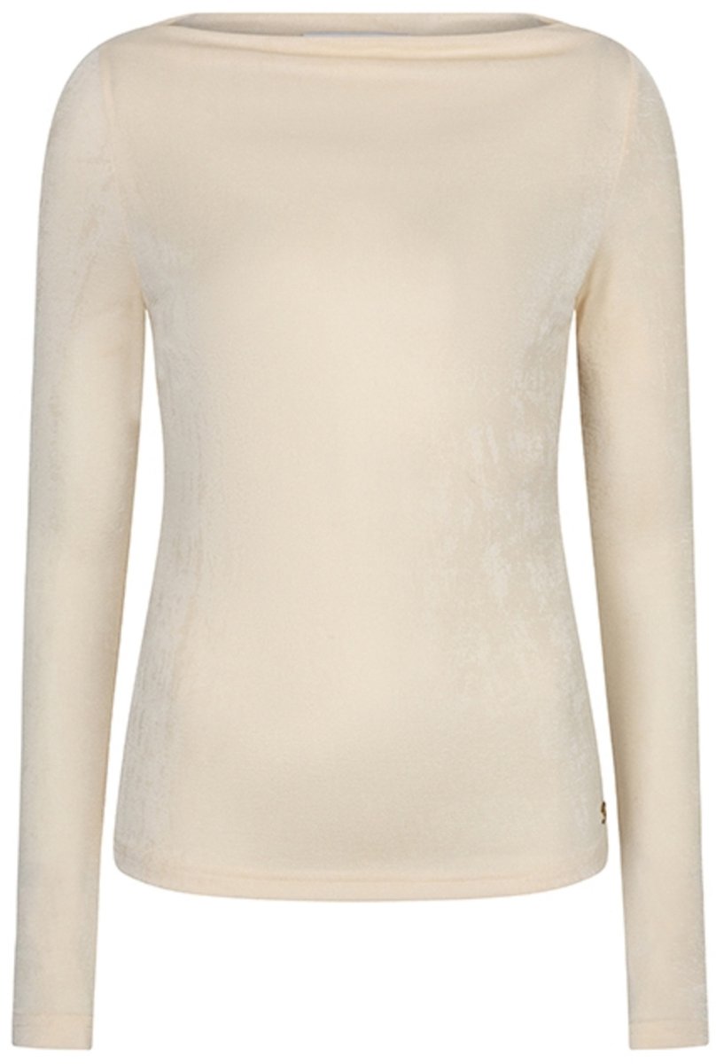 Lofty Manner T-shirt Top Ilen Draped Neck Basic Ri04 1 Cream Dames Maat - M