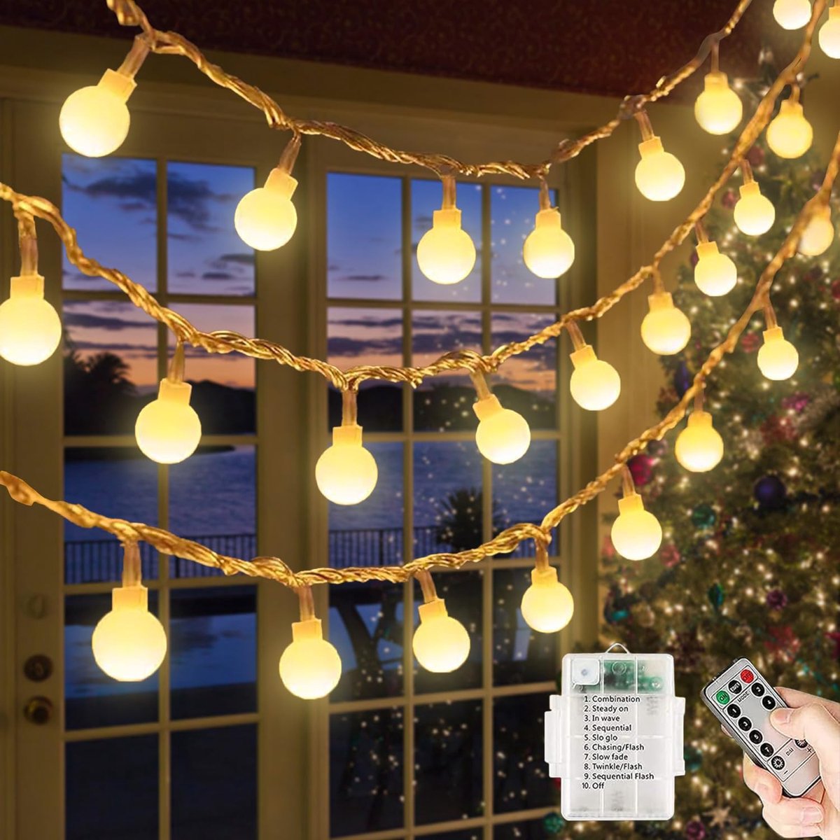 Lichtsnoer 5m - 40 LED - Op Batterijen - IP65 Waterdicht - Afstandsbediening - Warmwit - Kerst