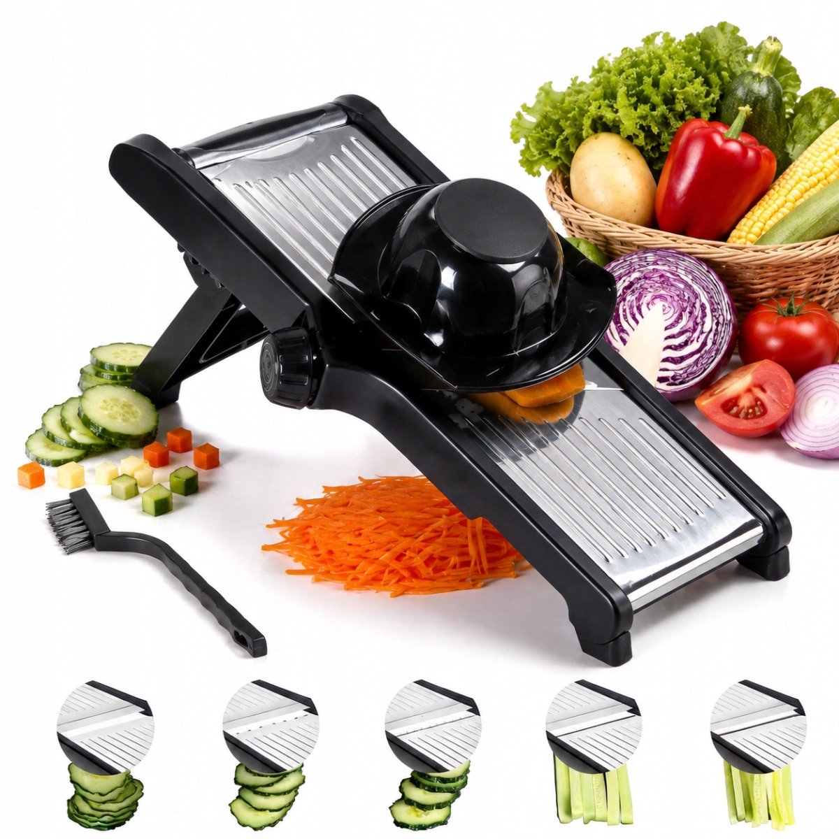Merkloze Mandoline Groentesnijder met Verwisselbare Bladen en Veiligheidshandschoenen