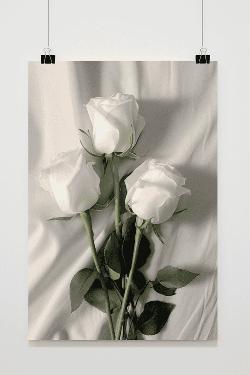 Poster Witte Rozen - Witte Roos - Bloemen - Minimalistic - Aesthetic - Romantisch - Valentijnsdag - posters - formaat 70x100cm - Wanddecoratie - Aesthetic room decor - L1838YR