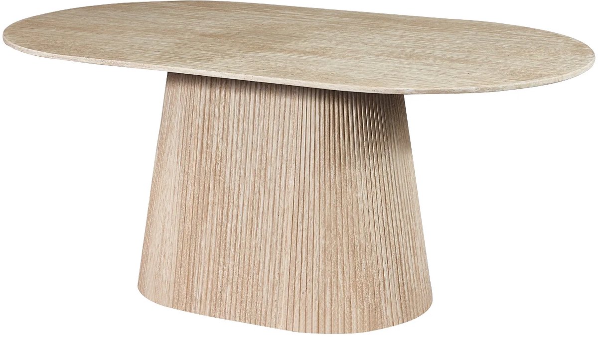 Vente-unique Eettafel voor 8 personen van kunstmarmer - Beige travertijn effect - TIFULI