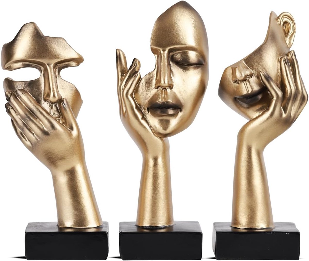 Denkerbeeld - Set van 3 - 15 cm - Polyresin - Zwart en Goud