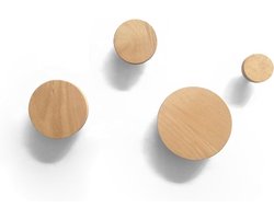 PolkaHome Bubble Kapstok Muur Kapstokhaken Hout Jashaak Set van 4 Beuken