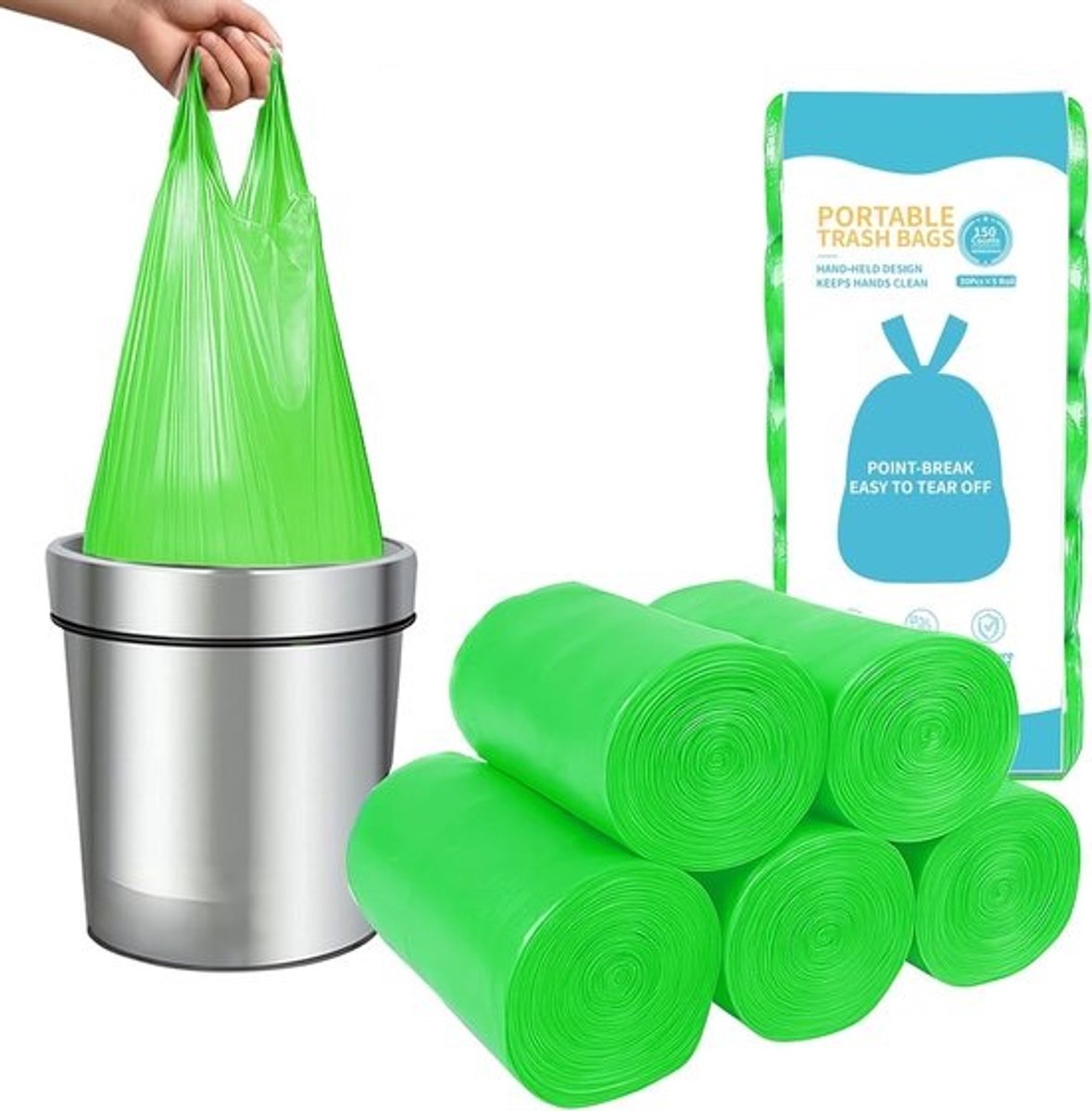 Extra sterke vuilniszakken - Afvalzakken huishouden - Dagelijks afval - Scheurvast materiaal - 15 liter 150 stuks - Groen