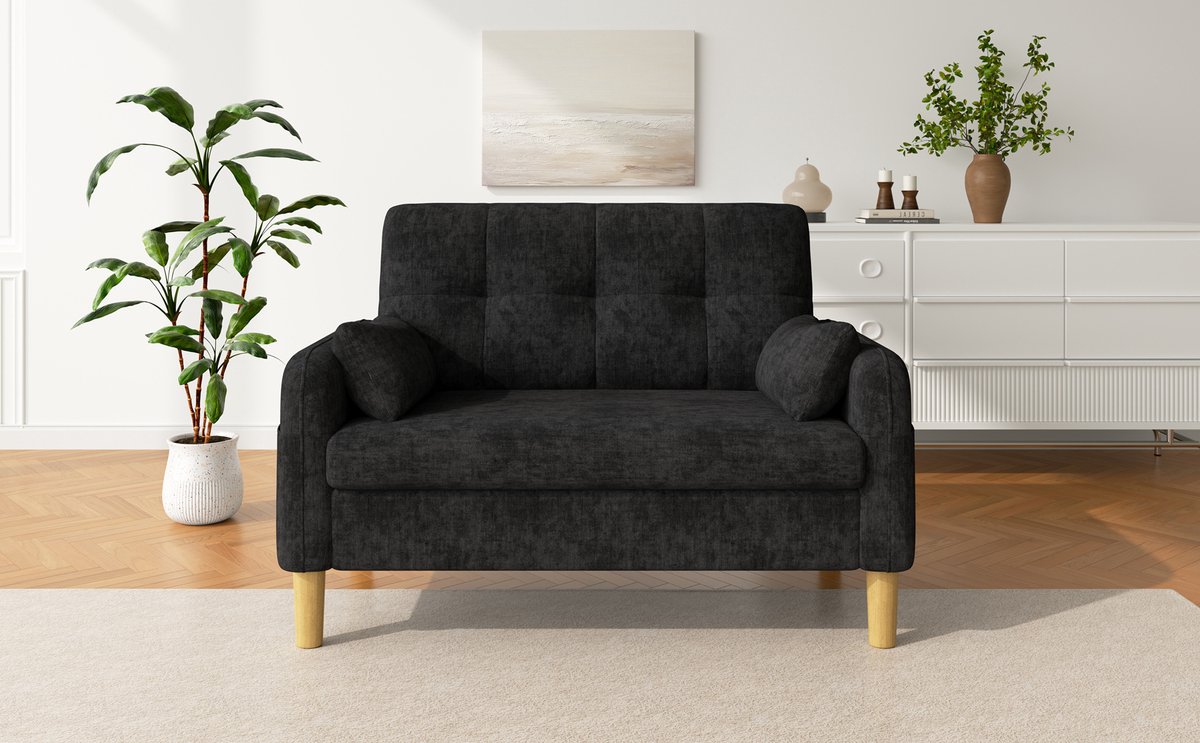 OKWISH 2-zits Bank – Compacte Zitbank Met 2 Kussens, Hoge Rugleuning En Opbergtasje – Voor Woonkamer, Slaapkamer En Appartement – Chenille – Grijs