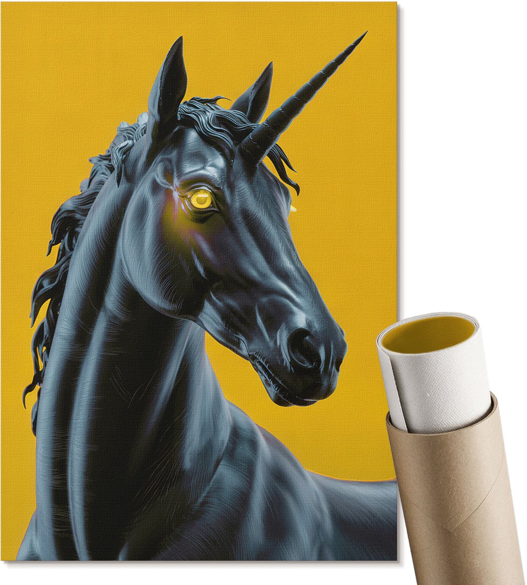 Coloray Canvas Poster Polycanvas - Zwarte Eenhoorn, Illustratie - A4 - Zwart Poster - Rechthoek - Muurdecoratie - Woonkamer, Slaapkamer, Kantoor - Modern