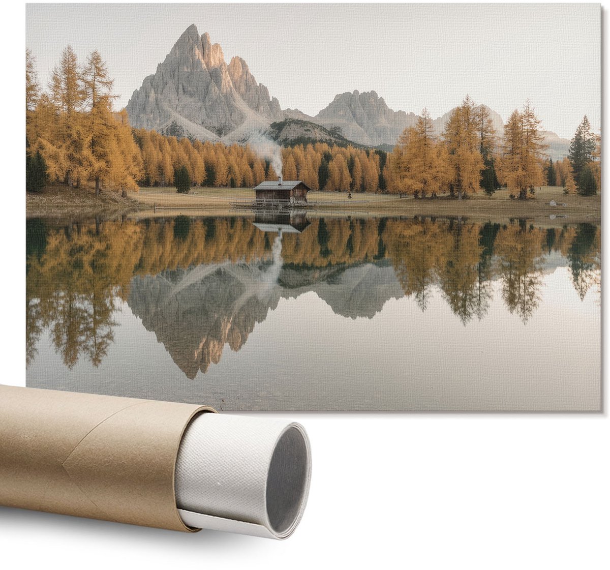 Coloray Polycanvas Wandposter – Herfstlandschap, Geel – A1 – Zwart-Wit Motief – Rechthoek – Muurdecoratie – Slaapkamer – Vintage