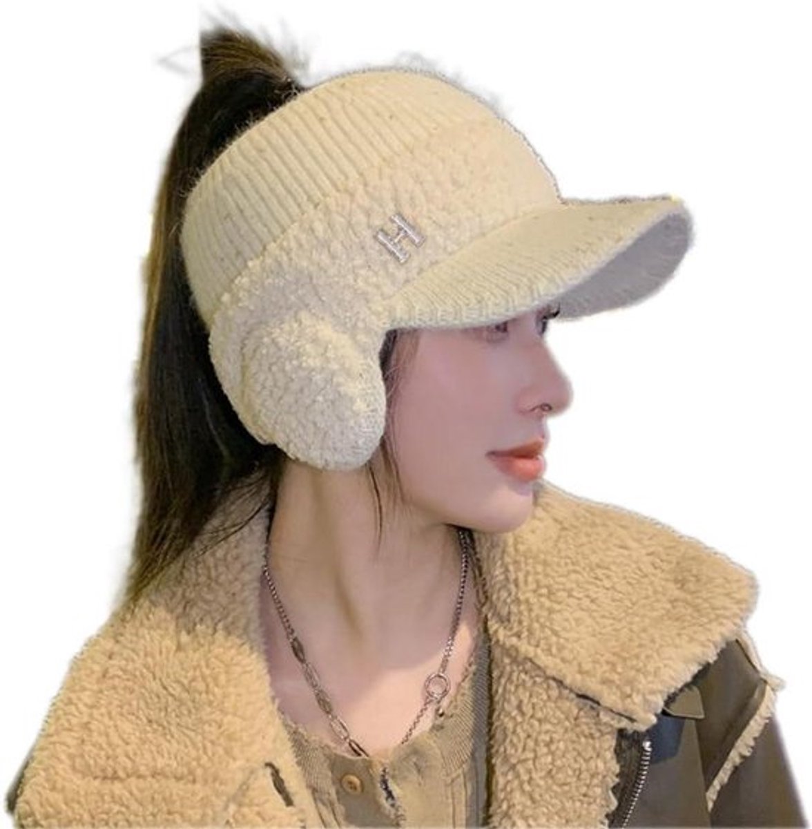 Dames winterhoed met korte rand gebreide muts met oorkleppen winddichte warme Picture 1