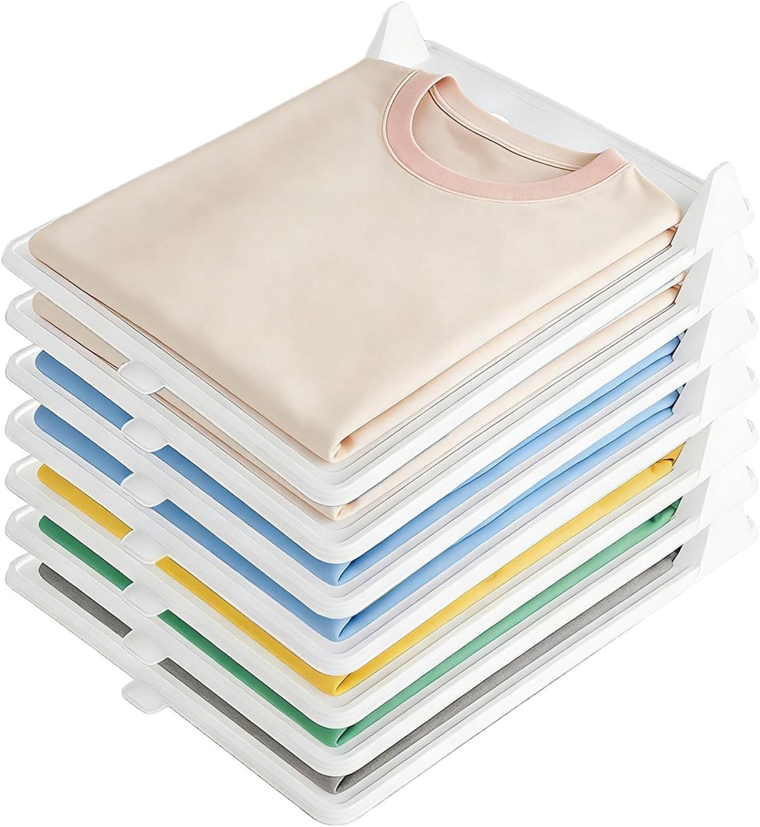 Stackbare T-Shirt Organizer, 10-delig Opbergsysteem van Robuust PP, Ruimtebesparende Vouwplanken voor T-Shirts, Hemden en Truien, 32 x 26 cm