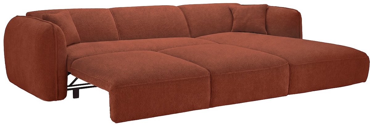 Vente-unique Hoeksslaapbank links in terracotta chenillestof CAMILIO