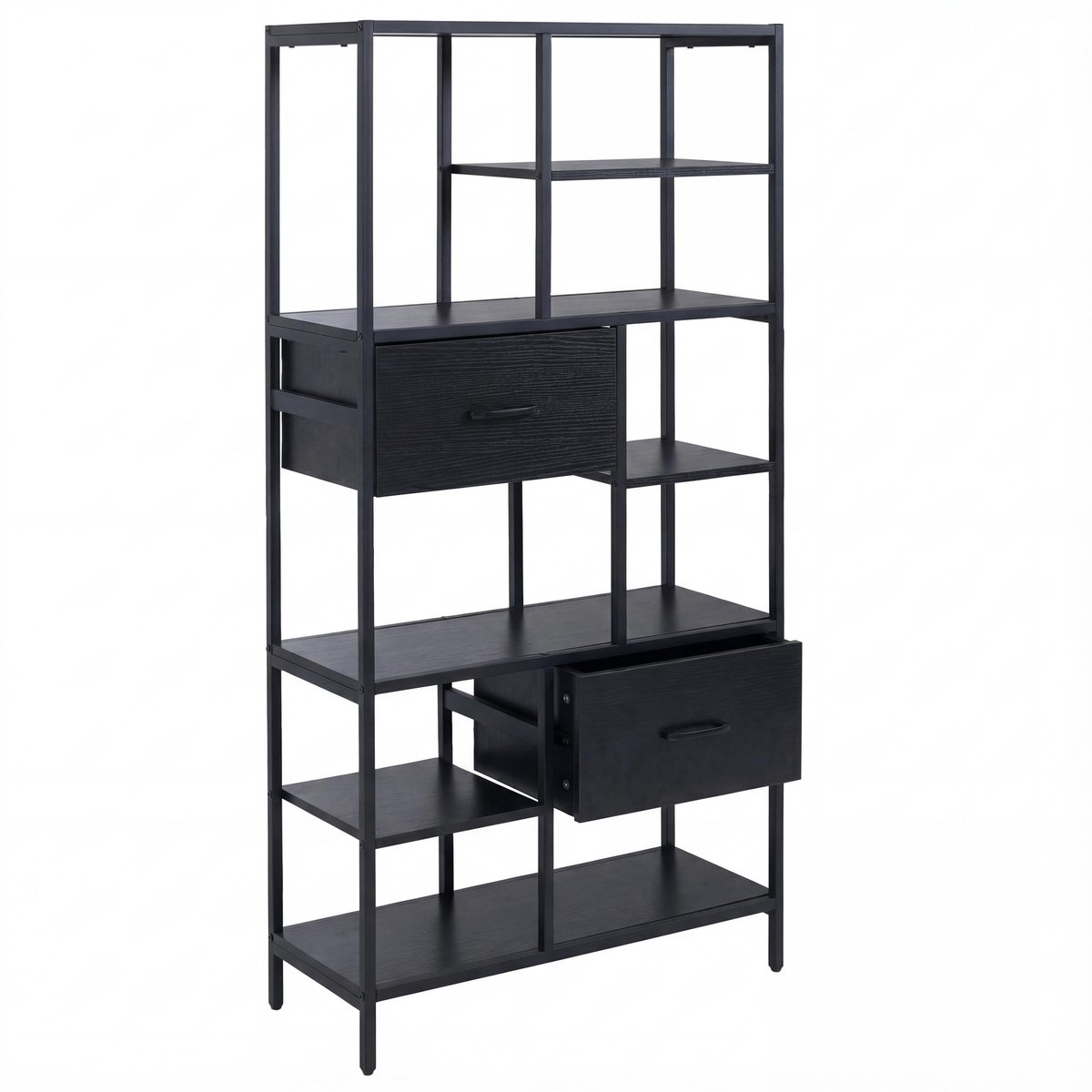 Rek MCW-P11, rekkenkast boekenrek staand rek, laden industrieel MDF metaal melamine 150x81x33cm ~ zwart