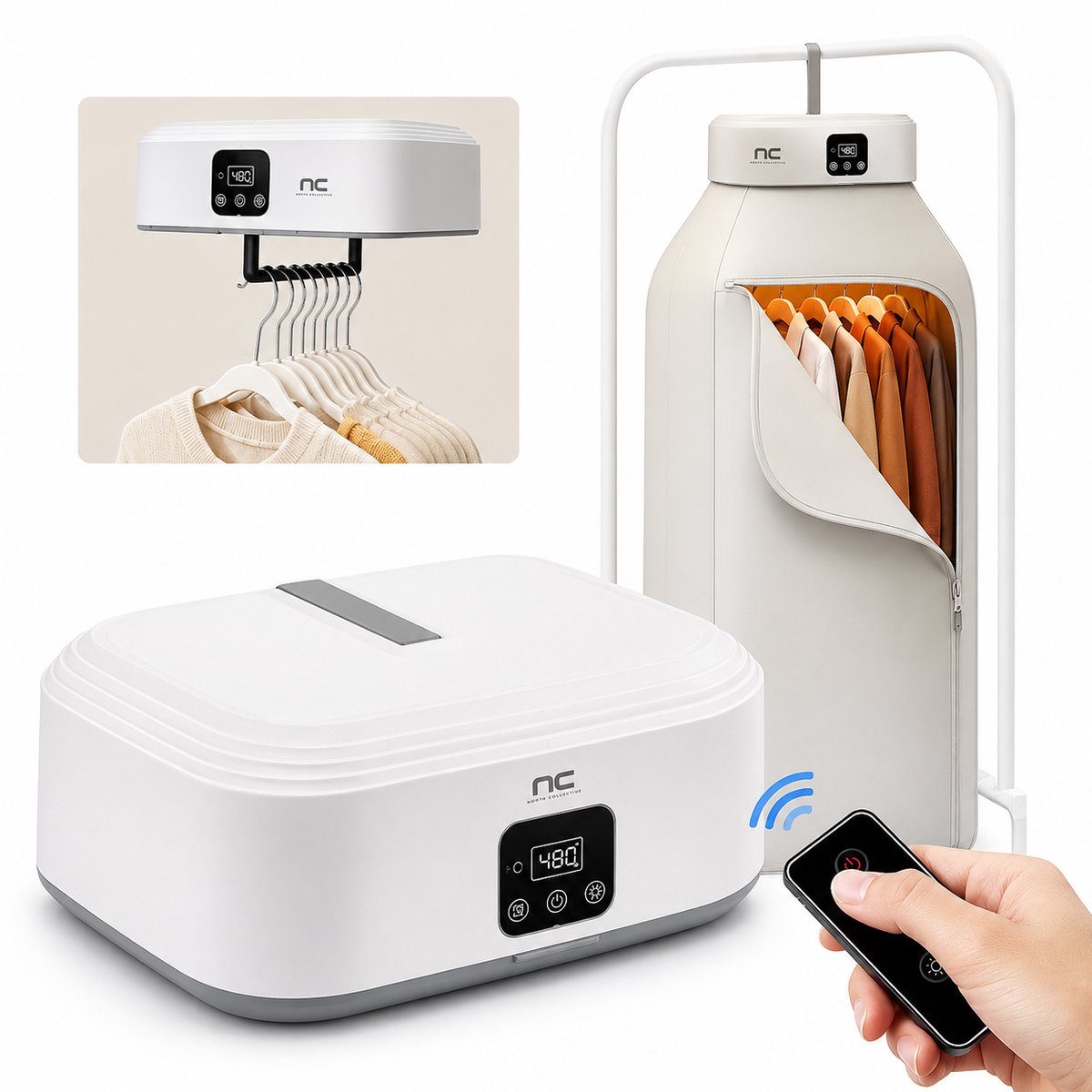 North Collective Portable Droger - Droogrek Elektirsch - Draagbare Droger - Opvouwbaar - Snel Kleding Drogen - Ultra Stil - 10 kg Draaglast - Wit