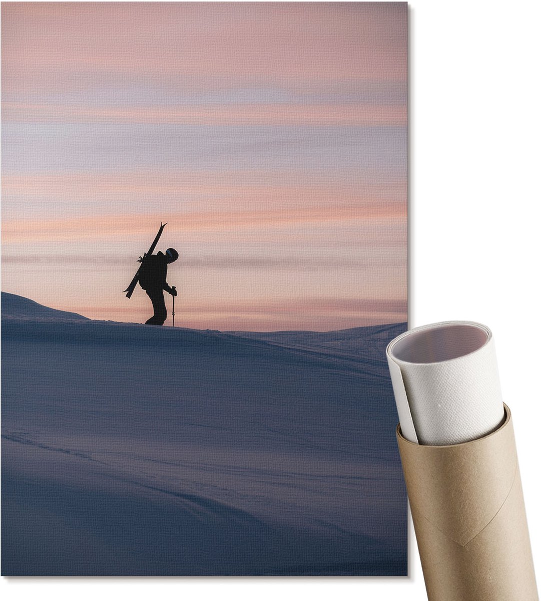 Coloray Polycanvas Wandposter - Winterse Zonsondergang, Fotografie - A4 - Roze Patroon - Rechthoek - Interieurdecoratie - Woonkamer, Slaapkamer, Kantoor - Modern
