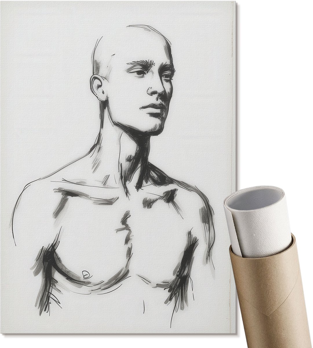 Coloray Polycanvas Poster - Tekening Van Een Man, Lijntekening - A4 - Wit Wandposter - Rechthoek - Kunstposter - Woonkamer, Slaapkamer, Kantoor - Expressief