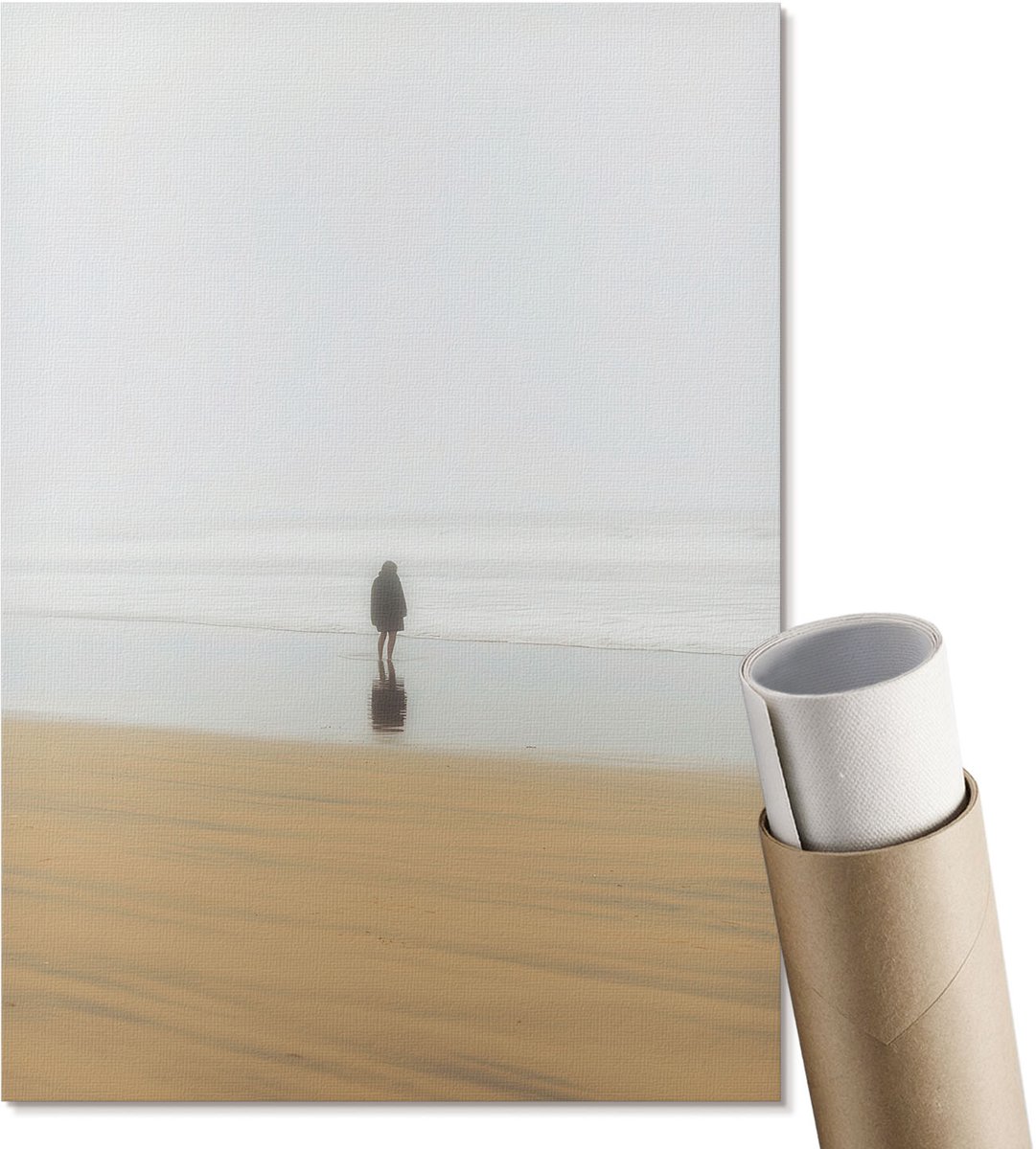 Coloray Canvas Poster Polycanvas - Eenzaamheid Op Het Strand, Fotografie - A4 - Wit Patroon - Rechthoek - Muurdecoratie - Woonkamer, Slaapkamer, Kantoor - Klassiek