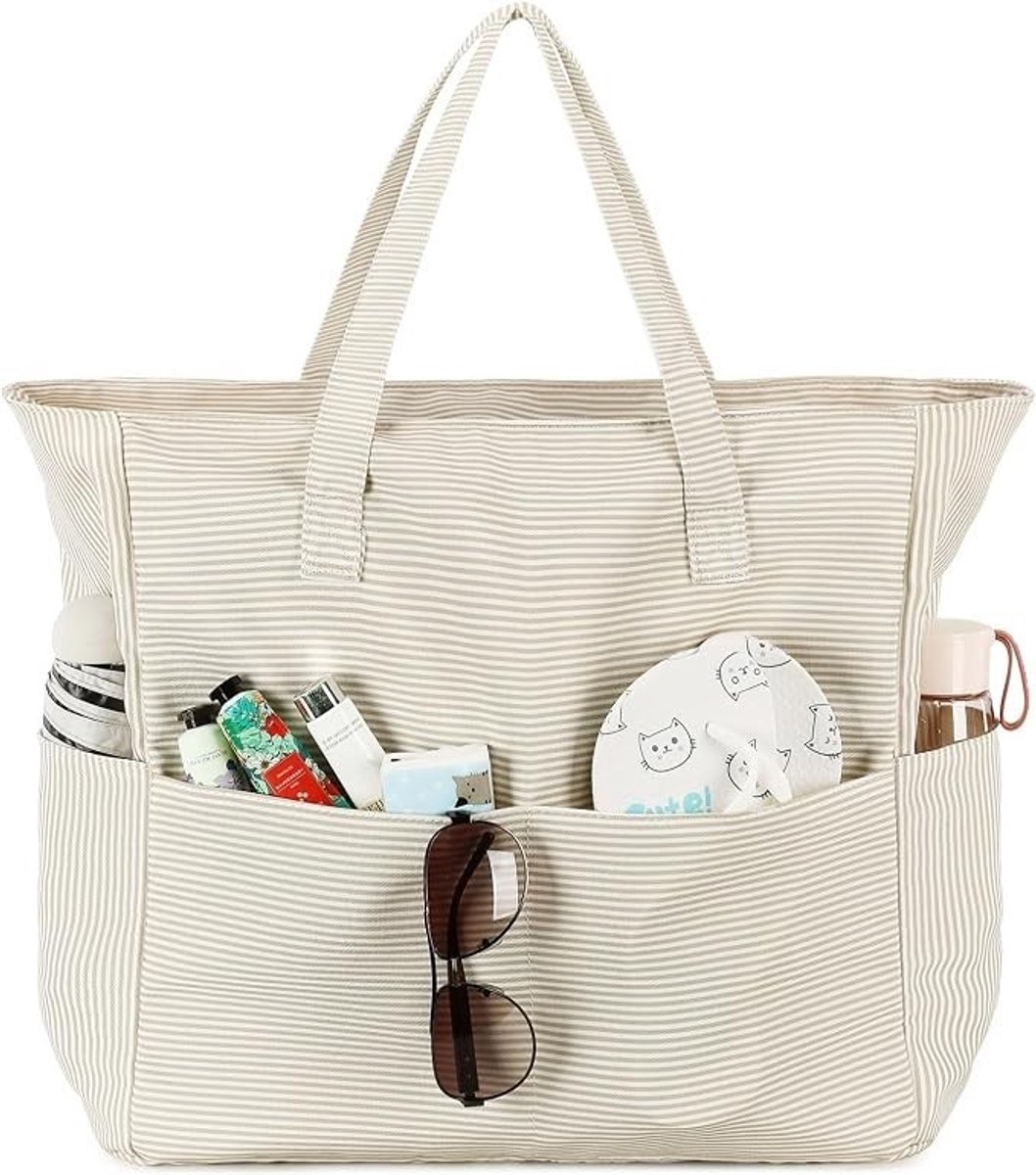 PolkaHome Grote Strandtas met Ritssluiting - Waterdichte Schoudertas voor Dames - Shopper met Vakken