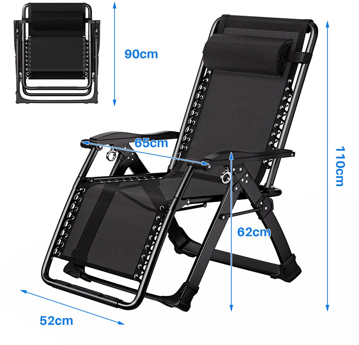 Mura Strandstoel - Tuinstoel - Ligstoel - Klapstoel - Ligbed Tuin - Opvouwbaar Design - Draagt Tot 150kg - Telefoon Houder - Zwart