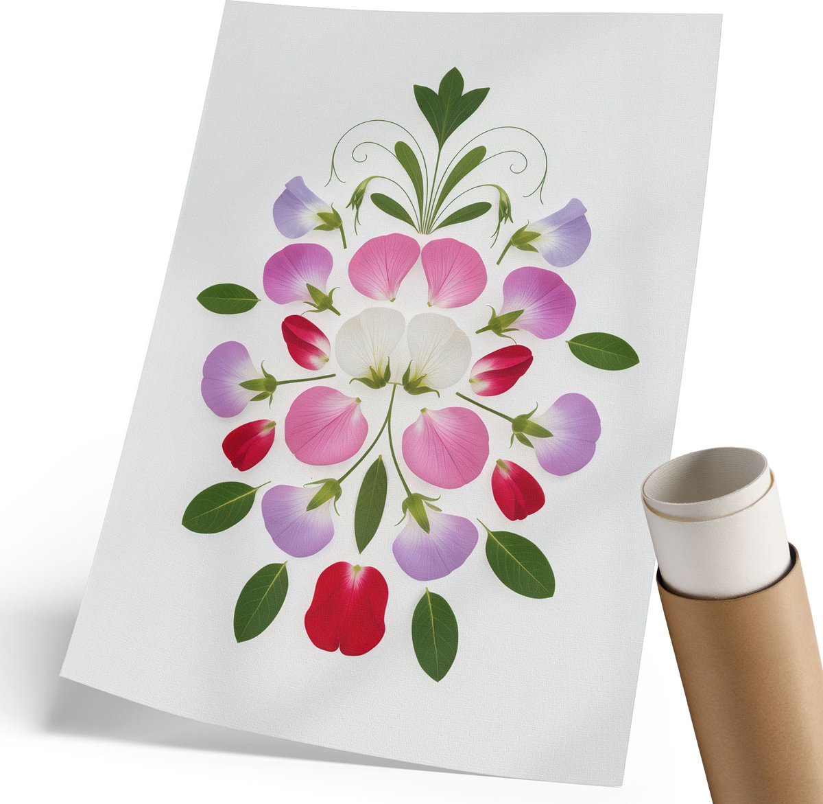 Coloray Polycanvas Wandposter - Bloemsymmetrie, Illustratie - 210 x 297 mm - Groen Patroon - Rechthoek - Muurkunst - Woonkamer, Slaapkamer, Kantoor - Klassiek