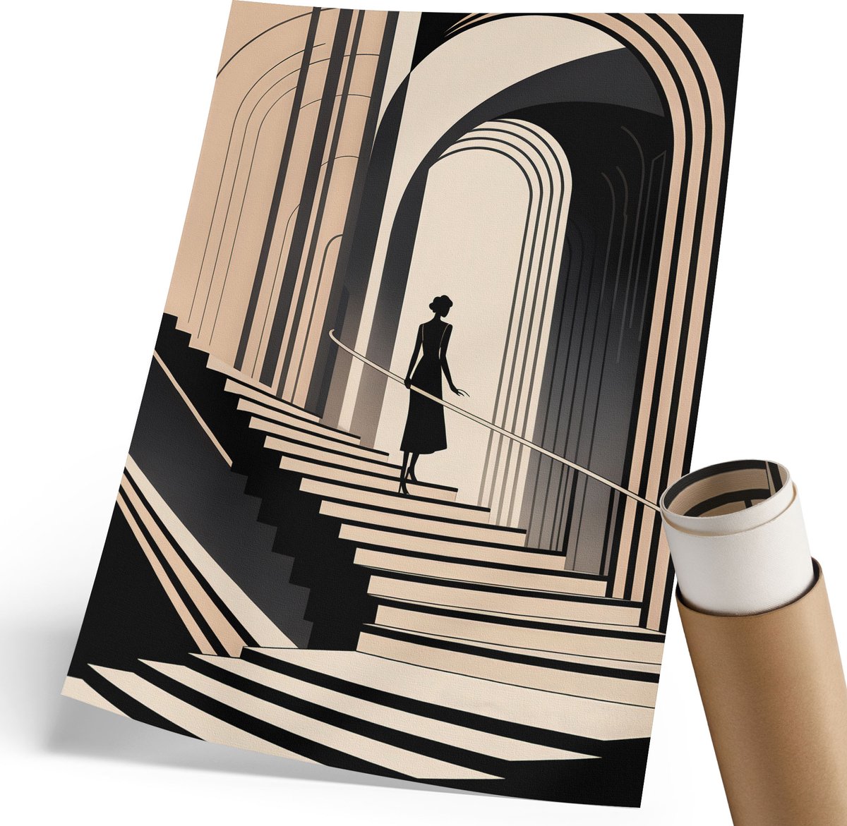 Coloray Canvas Poster Polycanvas - Monochromatische Elegantie, Illustratie - 210 x 297 mm - Zwart Decoratie - Rechthoek - Kunstposter - Woonkamer, Slaapkamer, Kantoor - Art deco