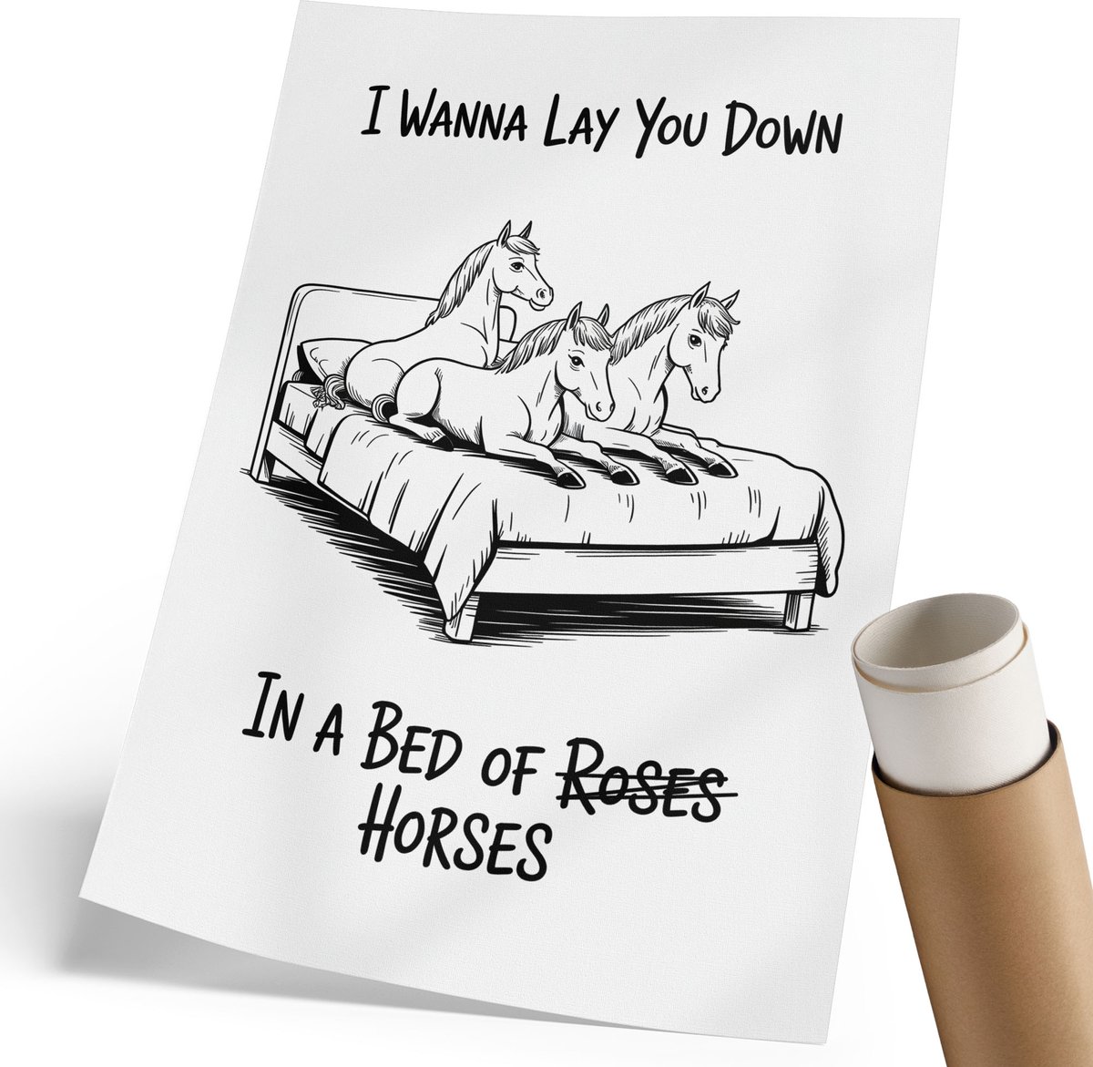 Coloray Polycanvas Wandposter - Paardenbed, Illustratie - 210 x 297 mm - Wit Patroon - Rechthoek - Canvasposter - Woonkamer, Slaapkamer, Kantoor - Humoristisch
