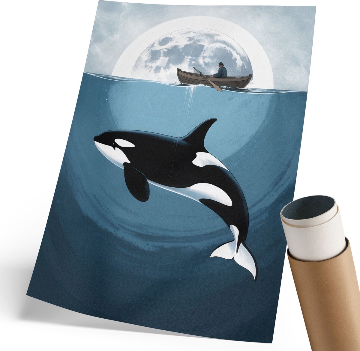 Coloray Polycanvas Poster - Maanavontuur, Illustratie - 210 x 297 mm - Blauw Wandposter - Rechthoek - Decoratieve poster - Woonkamer, Slaapkamer, Kantoor - Artistiek
