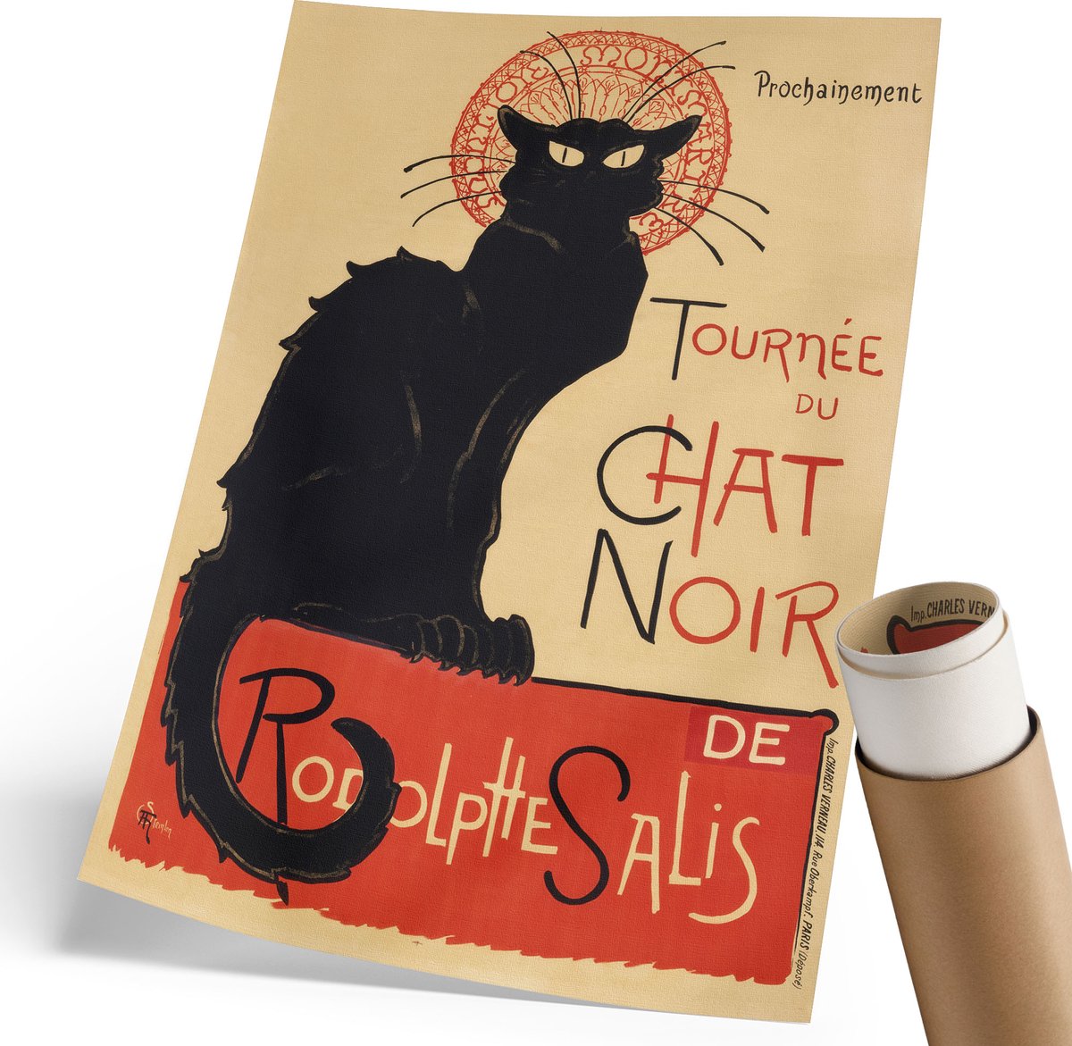 Coloray Canvas Poster Polycanvas - Tournée Du Chat Noir, Poster - 210 x 297 mm - Zwart Poster - Rechthoek - Wandkunst - Woonkamer, Slaapkamer, Kantoor - Art deco