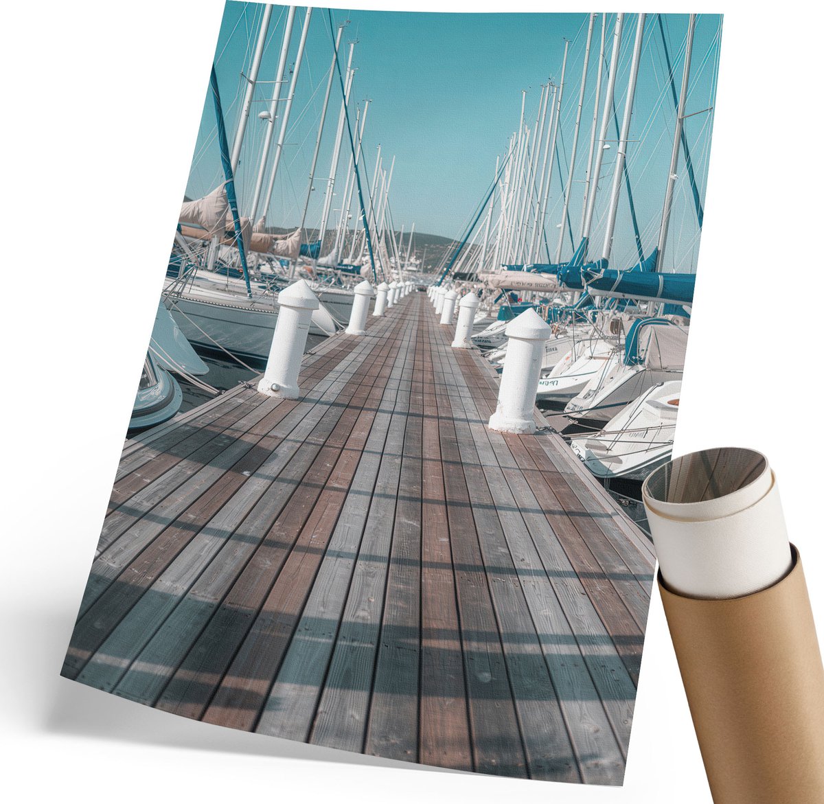 Coloray Polycanvas Wandposter - Witte Boten, Fotografie - 210 x 297 mm - Blauw Wandposter - Rechthoek - Canvasposter - Woonkamer, Slaapkamer, Kantoor - Modern