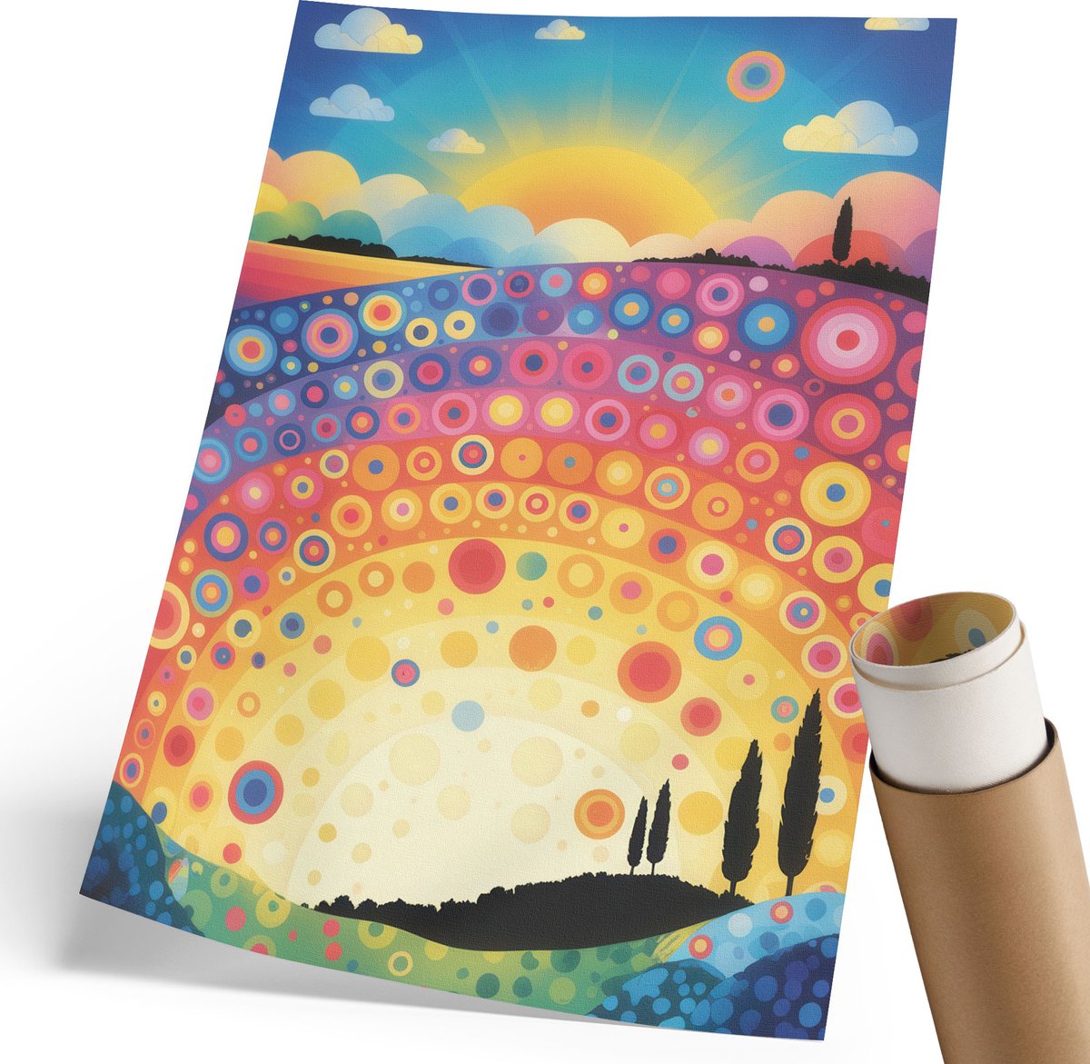 Coloray Polycanvas Wandposter - Regenboogpatronen, Illustratie - 210 x 297 mm - Oranje Illustratie - Rechthoek - Interieurdecoratie - Woonkamer, Slaapkamer, Kantoor - Expressief