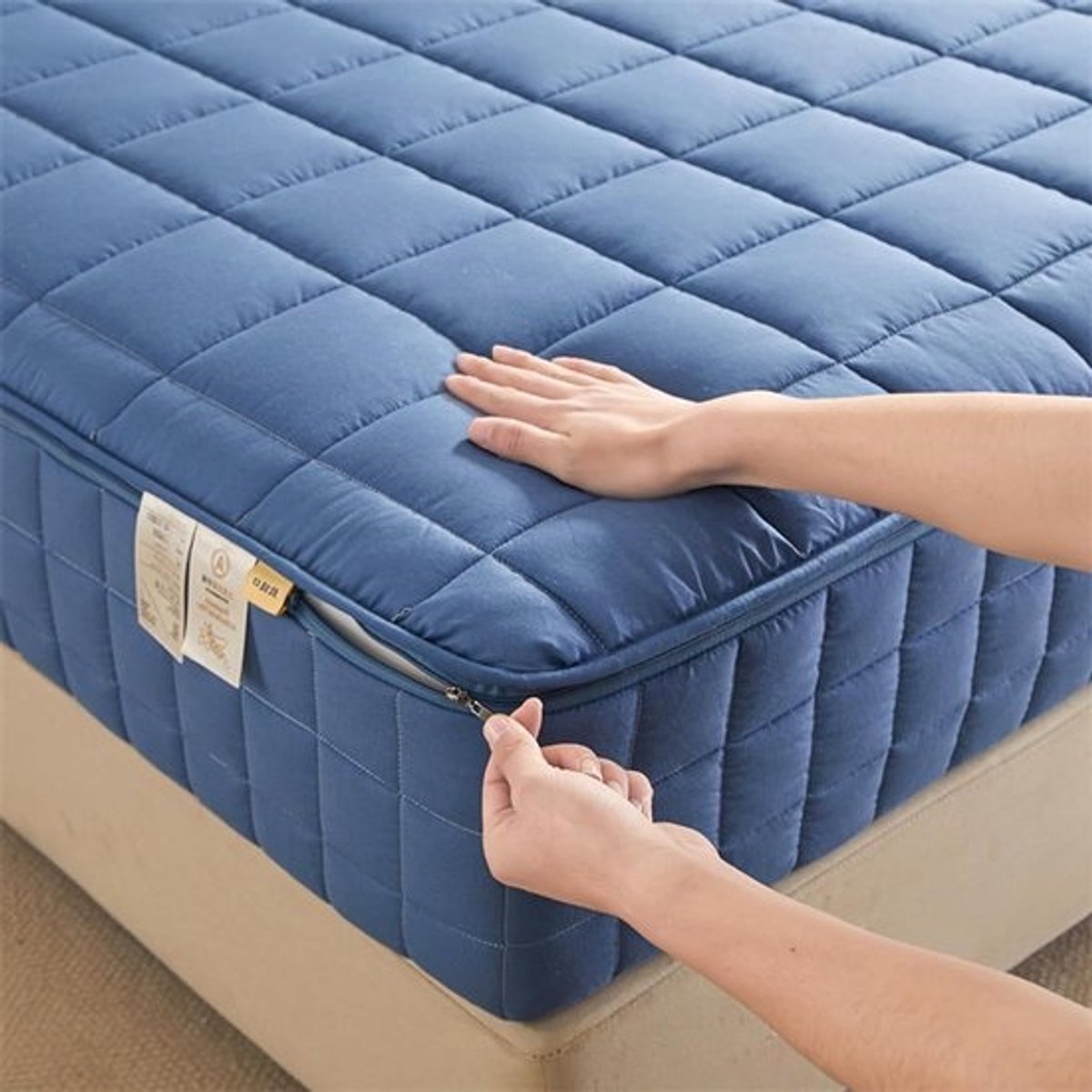 Matrasbeschermer - Matrashoes Gewatteerd - Matras Beschermen - Volledige Ritssluiting - 90x200+20cm - Blauw