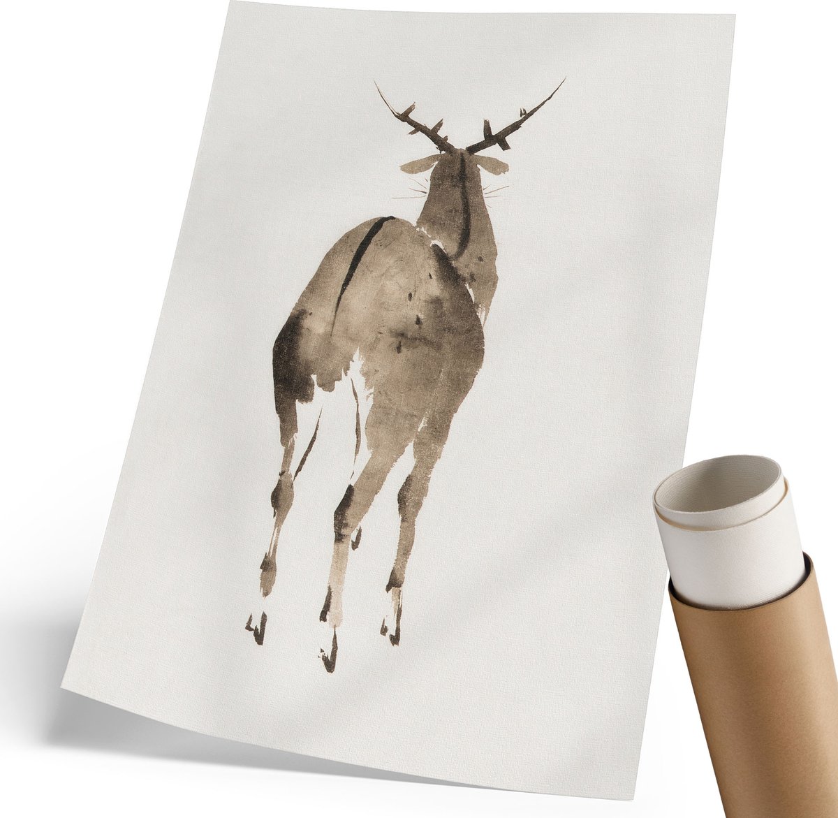 Coloray Canvas Poster Polycanvas - Hert, Waterverf - 210 x 297 mm - Bruin Patroon - Rechthoek - Kunstposter - Woonkamer, Slaapkamer, Kantoor - Rustiek