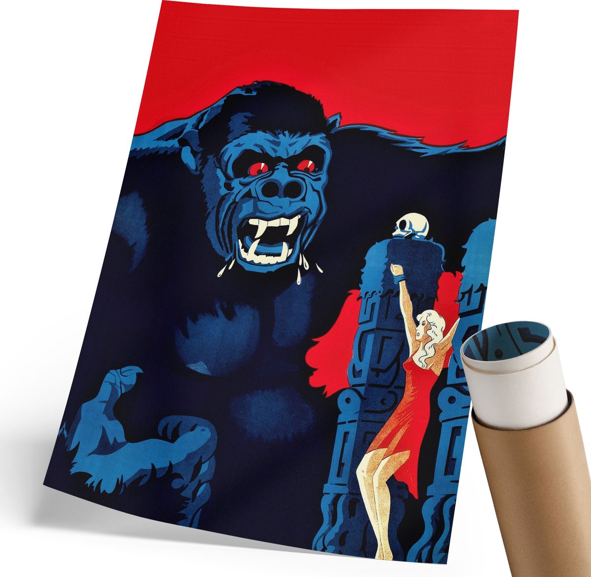 Coloray Polycanvas Poster - Koning Kong, Illustratie - 210 x 297 mm - Zwart Wandposter - Rechthoek - Decoratieve poster - Woonkamer, Slaapkamer, Kantoor - Expressief