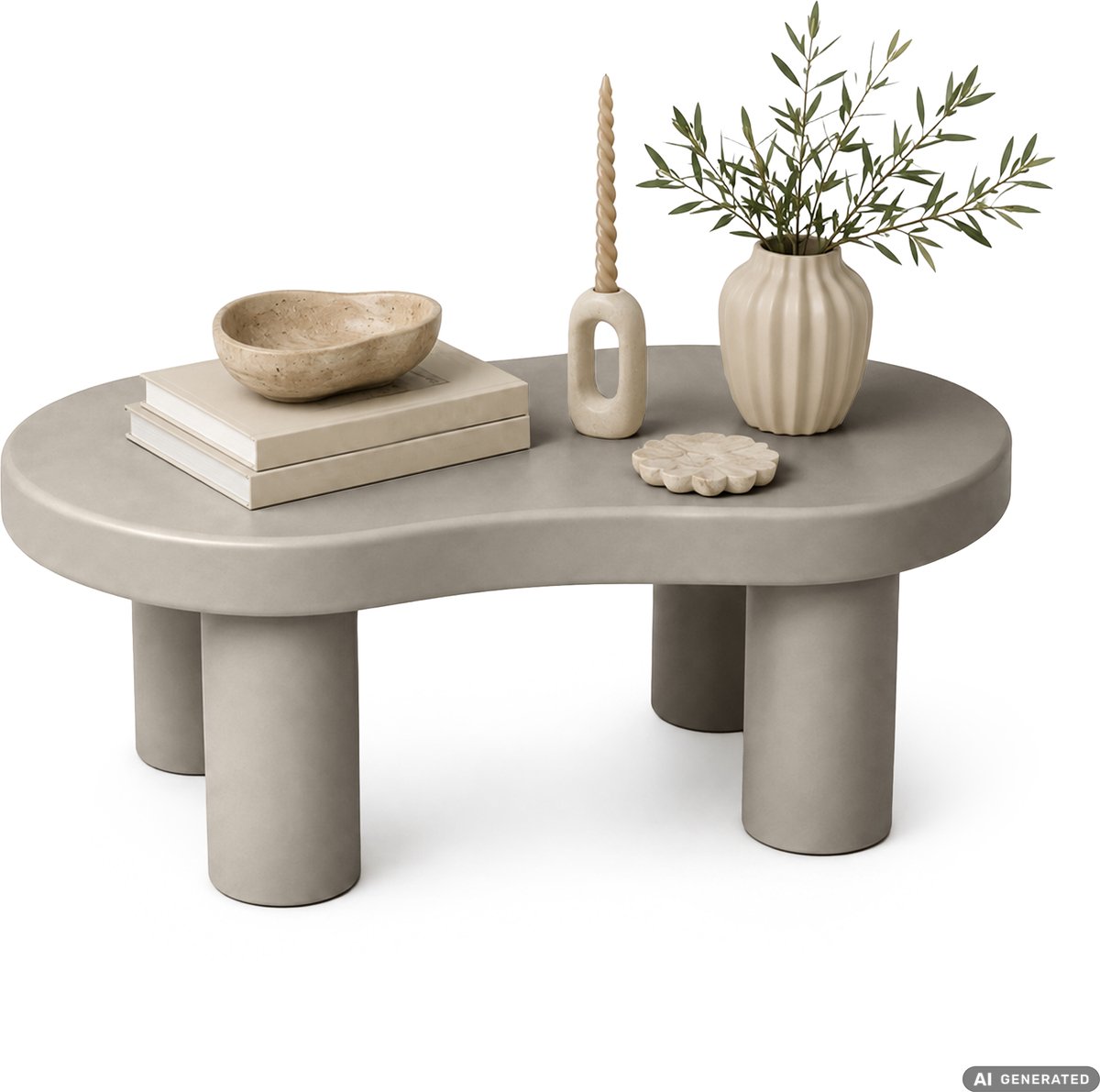 Akord Ovale Salontafel MATCHA / Modern / 85 cm / Grijs / Vier Cilindrische Poten