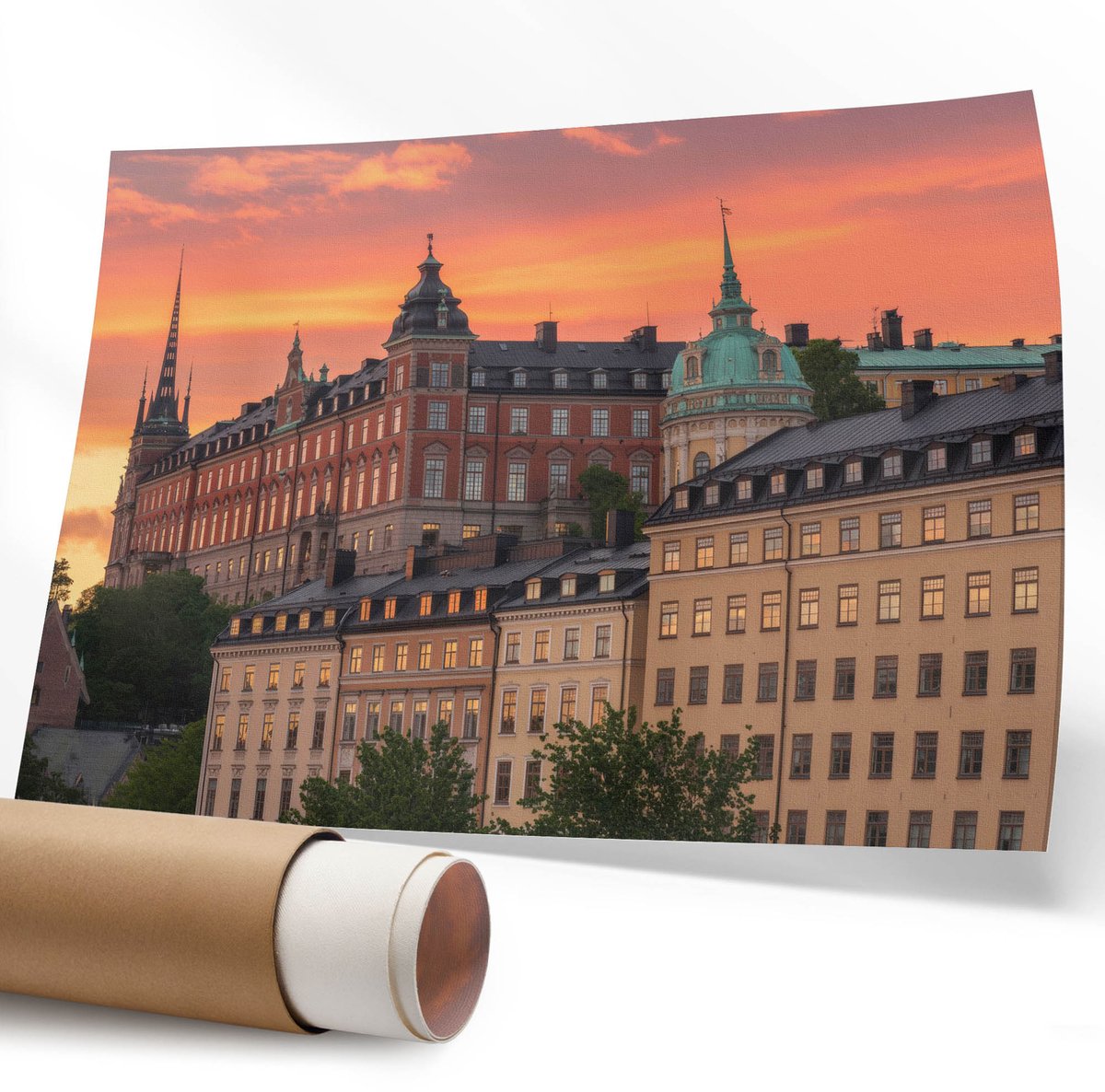 Coloray Polycanvas Wandposter – Stedelijk Westen, Oranje – 594 x 840 mm – Wit Wanddecoratie – Rechthoek – Muurdecoratie – Slaapkamer – Modern
