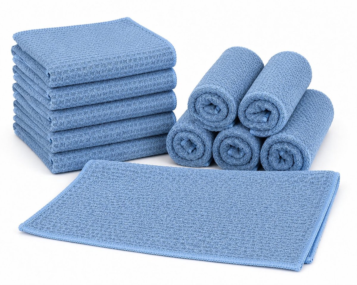 R&H® 6x Microvezel Vaatdoekjes met Wafelpatroon, Ultra Zachte Theedoeken voor Afwassen, Ramen en Glas, Sneldrogend, 30x30cm, Blauw
