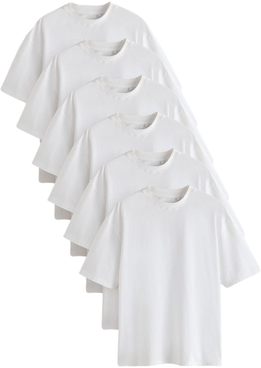 Next - Heren - Set van 6 basic slim-fit T-shirts - Wit