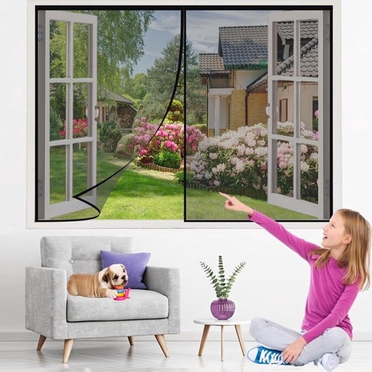 Vliegenhorren Deuren - Gaasgordijn Hor - Insecten Buiten - Automatisch Sluitend - 130x165cm - Zwart