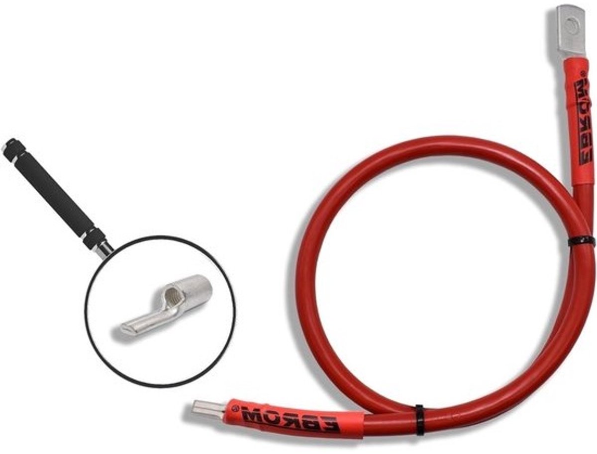 Accukabel 50 mm² - Pluskabel Batterijkabel - Stroomvoorziening Zorgen - Klaar Geconfectioneerd - Vele Lengtes - Rood