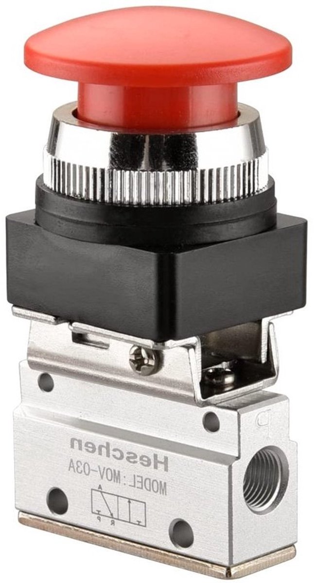 Pneumatische Mechanische Klep - Drukknopklep Luchtregelventiel - Industriële Automatisering - Normaal Gesloten Type - PT1/8" - Rood