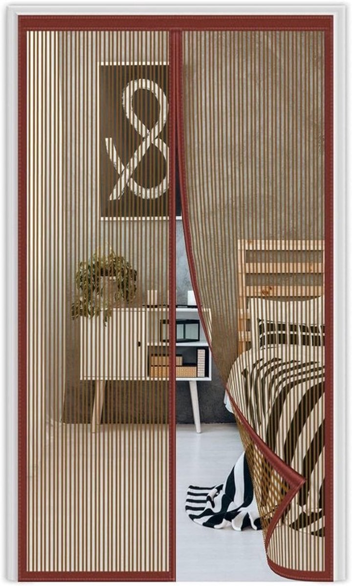 Magnetisch Vliegengaas - Insectenhor Deur Vliegengordijn - Insecten Buiten Houden - Automatische Sluiting - 100x220cm - Bruin