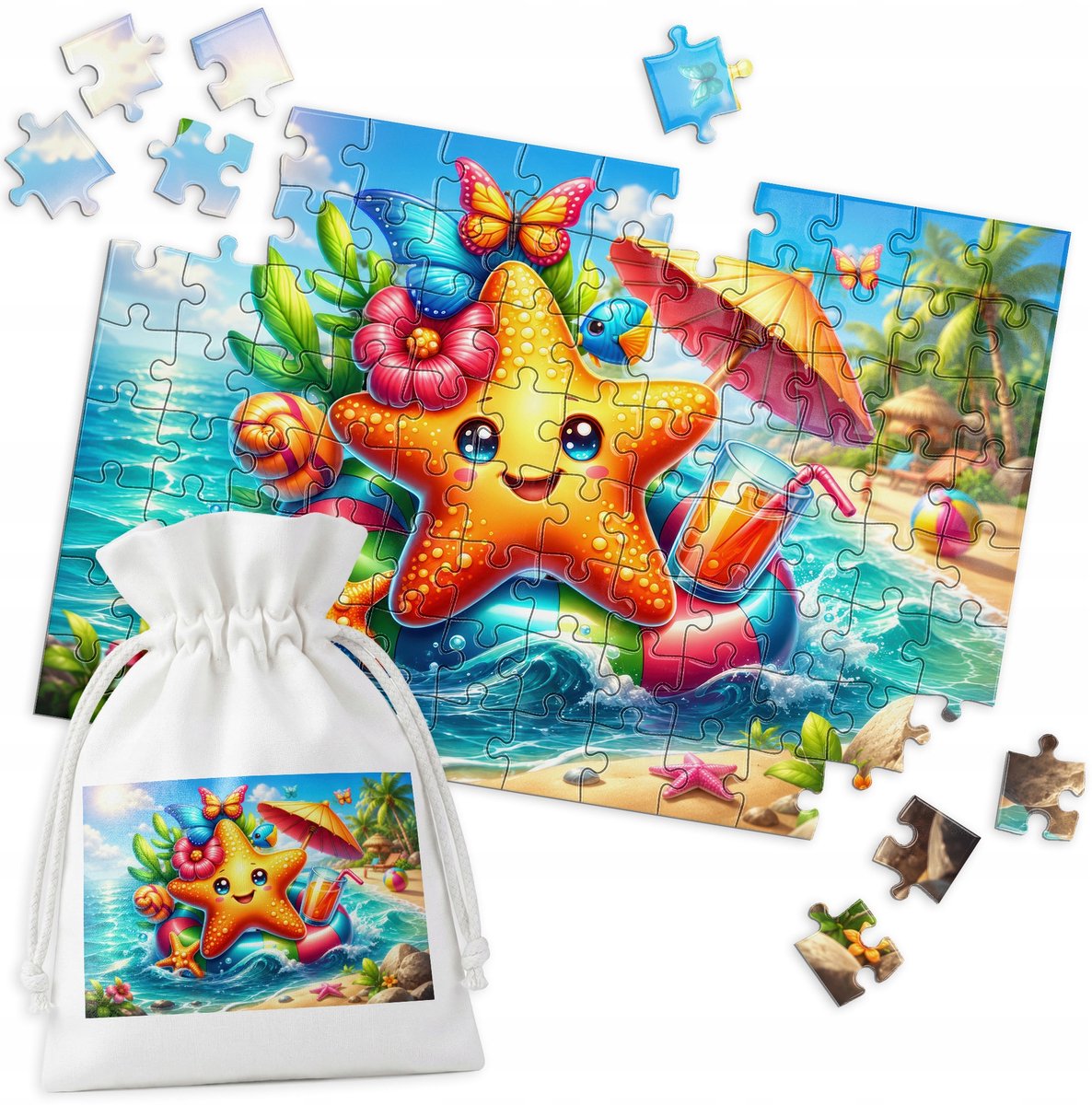96-delige Puzzel: Zeester, Bloemen, Vlinders, Strand, Palmboom