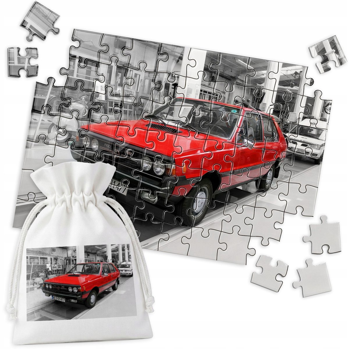 Traditionele Puzzel Rode Auto FSO Polonez - 70 Stukjes