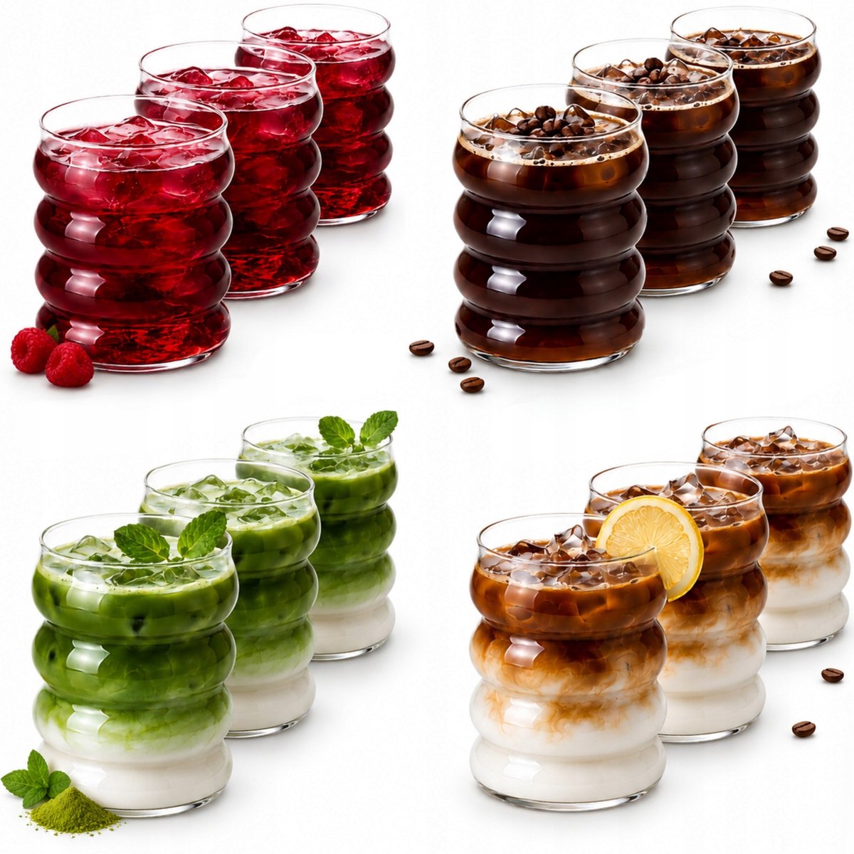 OMAGO Lunare Glazen 350ml - Set van 12 - Borosilicaatglas - Golfpatroon