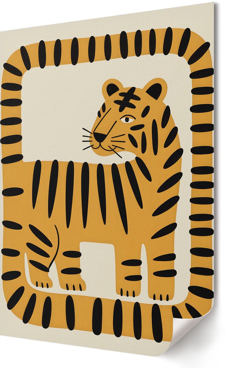 Coloray Polycanvas Poster - Grafische Tijger, Illustratie - 420 x 594 - Zwart Illustratie - Rechthoek - Muurdecoratie - Woonkamer, Slaapkamer, Kantoor - Kinder