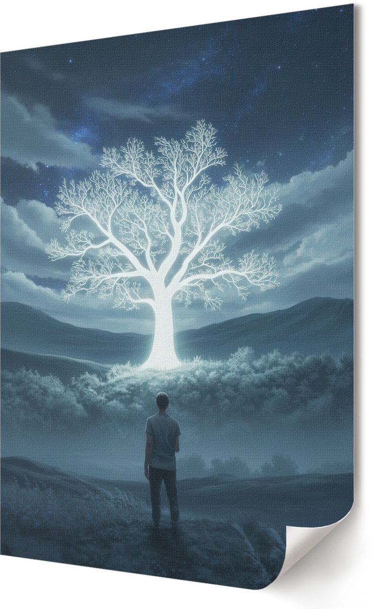 Coloray Polycanvas Poster - Lichtgevende Boom, Fotografie - 420 x 594 - Blauw Motief - Rechthoek - Muurdecoratie - Woonkamer, Slaapkamer, Kantoor - Modern