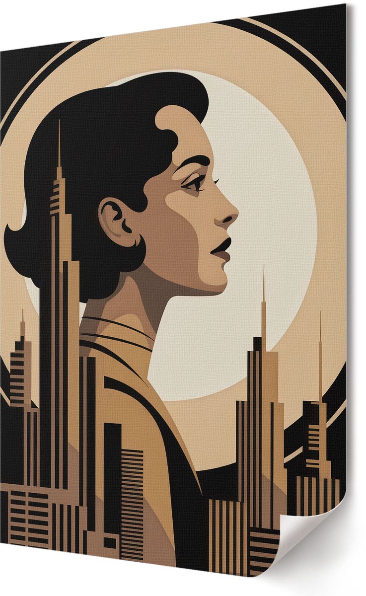 Coloray Polycanvas Wandposter - Art Deco Portret, Illustratie - 420 x 594 - Beige Patroon - Rechthoek - Muurkunst - Woonkamer, Slaapkamer, Kantoor - Art deco