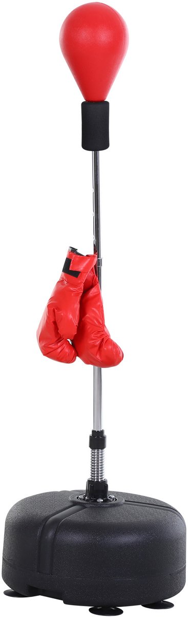REDOM - Boksbal met standaard - Hoogte verstelbaar 136-154 cm - Met voet en 4 zuignappen - Inclusief bokshandschoenen - Kunstleer - Zwart en Rood - Ø48 x 136-154 cm