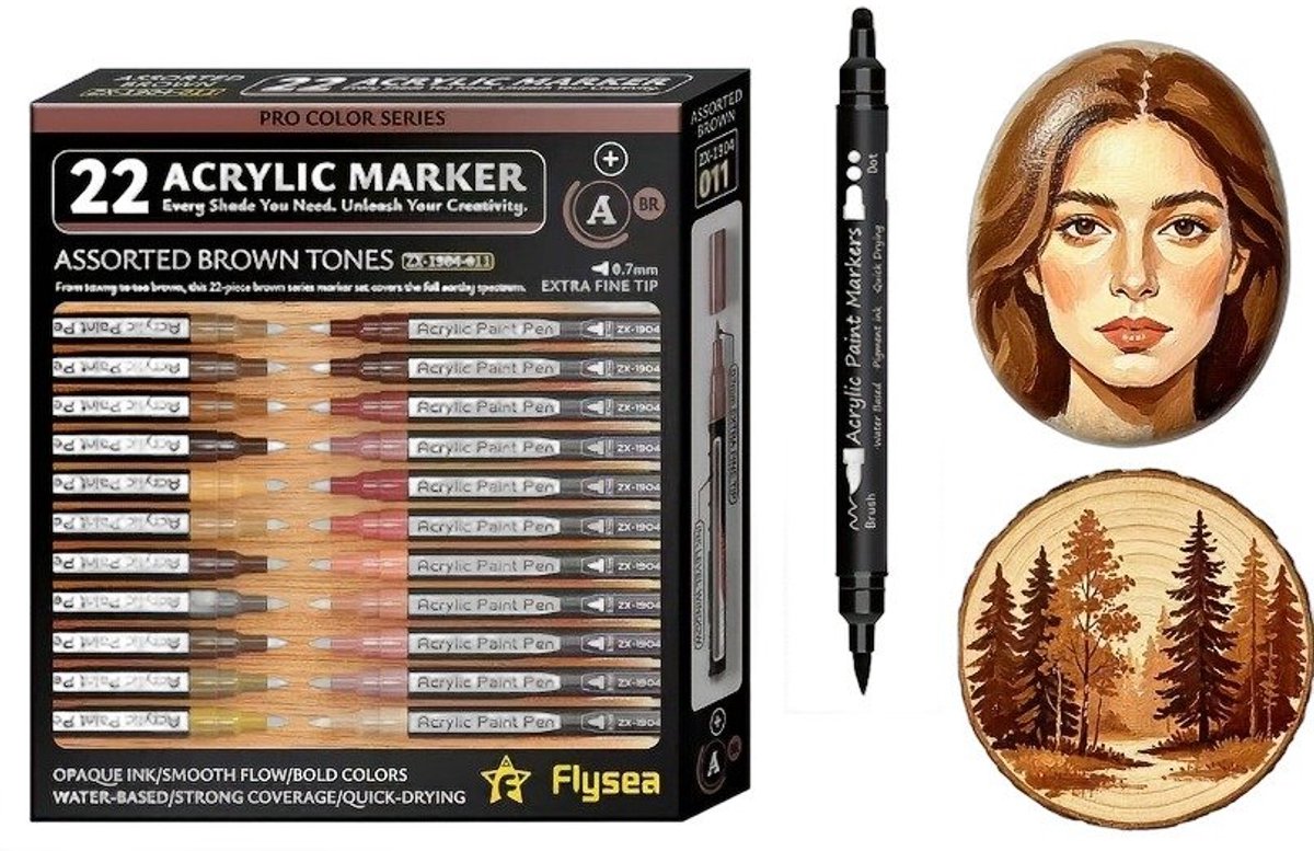 Currero Aquamarkers - Twinmarkers - Brushpennen - Stiften - Markeerstiften Op Waterbasis - Dual Tip - Tekenen En Kleuren - Set Van 23 Stuks, Bruin