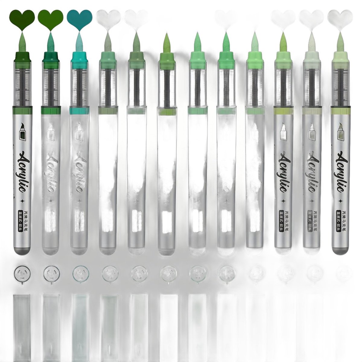 Currero Aquamarkers - Twinmarkers - Brushpennen - Stiften - Markeerstiften Op Waterbasis - Dual Tip - Tekenen En Kleuren - Groen 12 Stuks